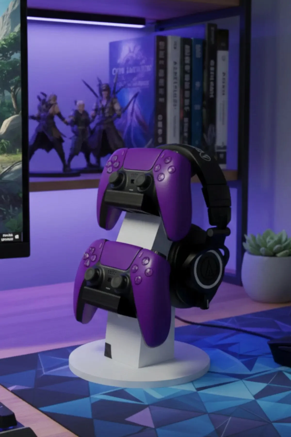 Ps5 Dualsense Çift Kol ve Kulaklık Standı Tutucu 2'li Oyun Konsolu Aksesuarı Beyaz